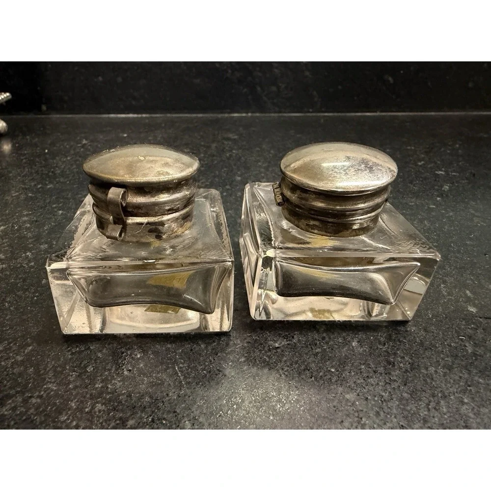 Vintage Silver Plated Double Inkwell Desk Organizer Letter Rack Made in India